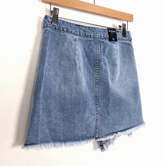 Blank NYC Size 24 XXS Womens Fringe Hem Wrap Mini Denim Skirt in Light Blue - Picture 6 of 13